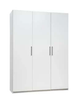 Stina-vaatekaappi 3-ovinen 150x205cm, Valkoiset Ovet.