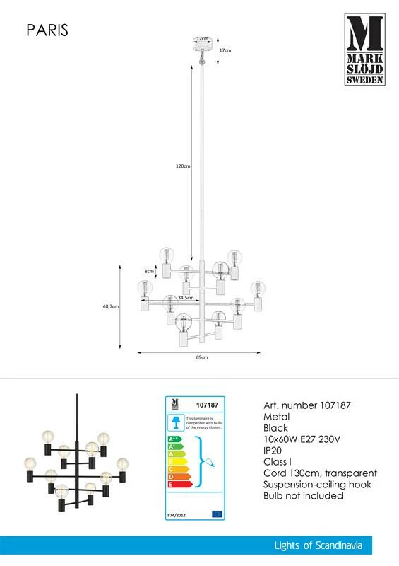 Markslöjd Paris Riippuvalaisin 10-osainen, Musta 4 Markslöjd Paris Riippuvalaisin 10-osainen, Musta - Image 4